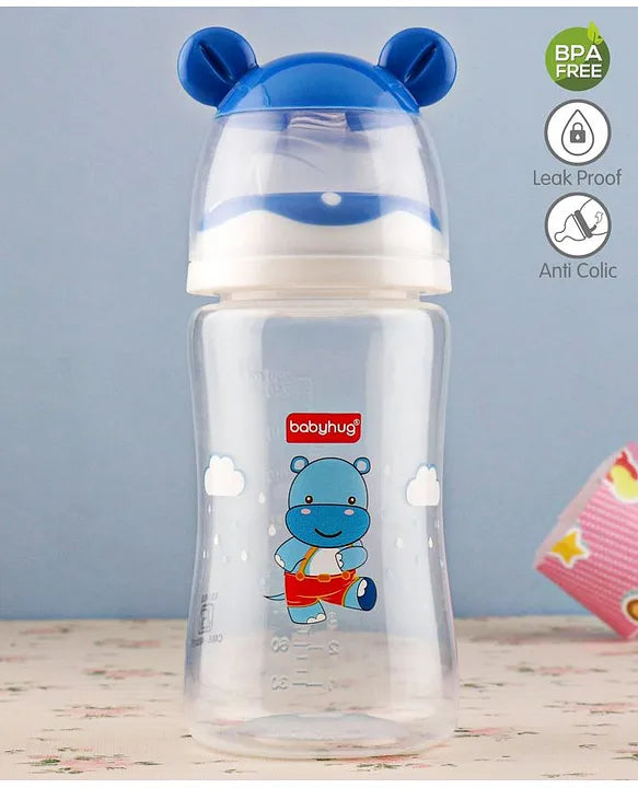 Anti Colic Feeding Bottle Hippo Shape Blue - 250 ml